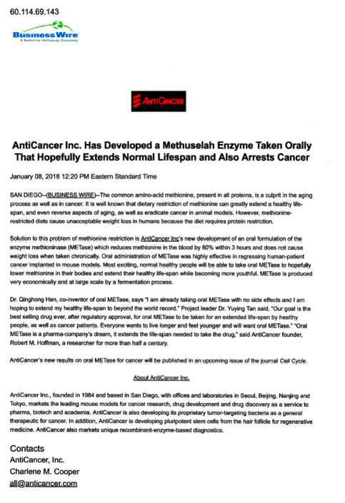 Methuselah Enzyme taken Orally